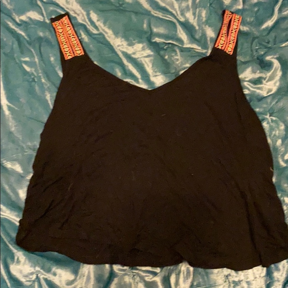 Black tank top with multicolor straps